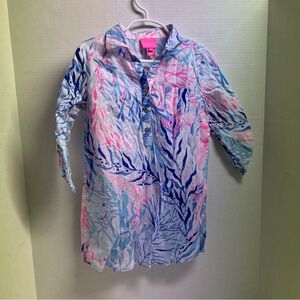 Lilly Pulitzer Girls Long Sleeve Shirt Dress - Size Medium (6-7)